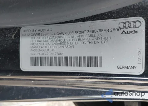 2012 Audi A7 Premium из США, поврежденный, VIN WAU3GAFC7CN147064